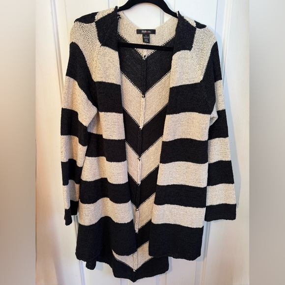 STYLE & CO Chevron Duster Cardigan Cream Black womens size Large - Picture 1 of 6